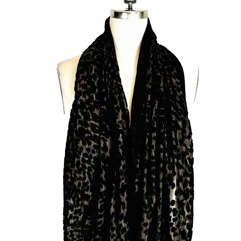 Chico's Additions Velvet‎ Burnout Scarf Black Gold Whimsy Goth Witchy